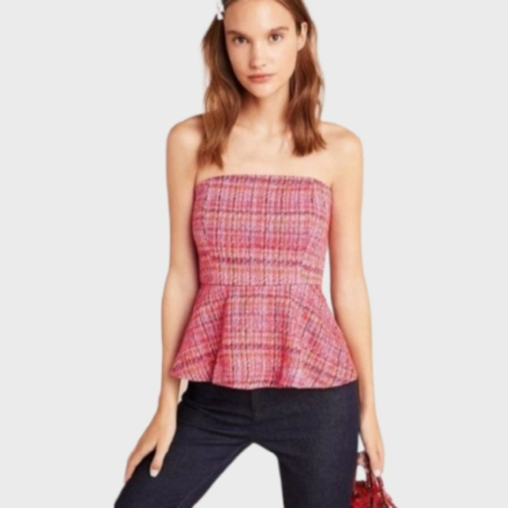 ANTHROPOLOGIE Maeve Strapless Peplum Top XS Red
